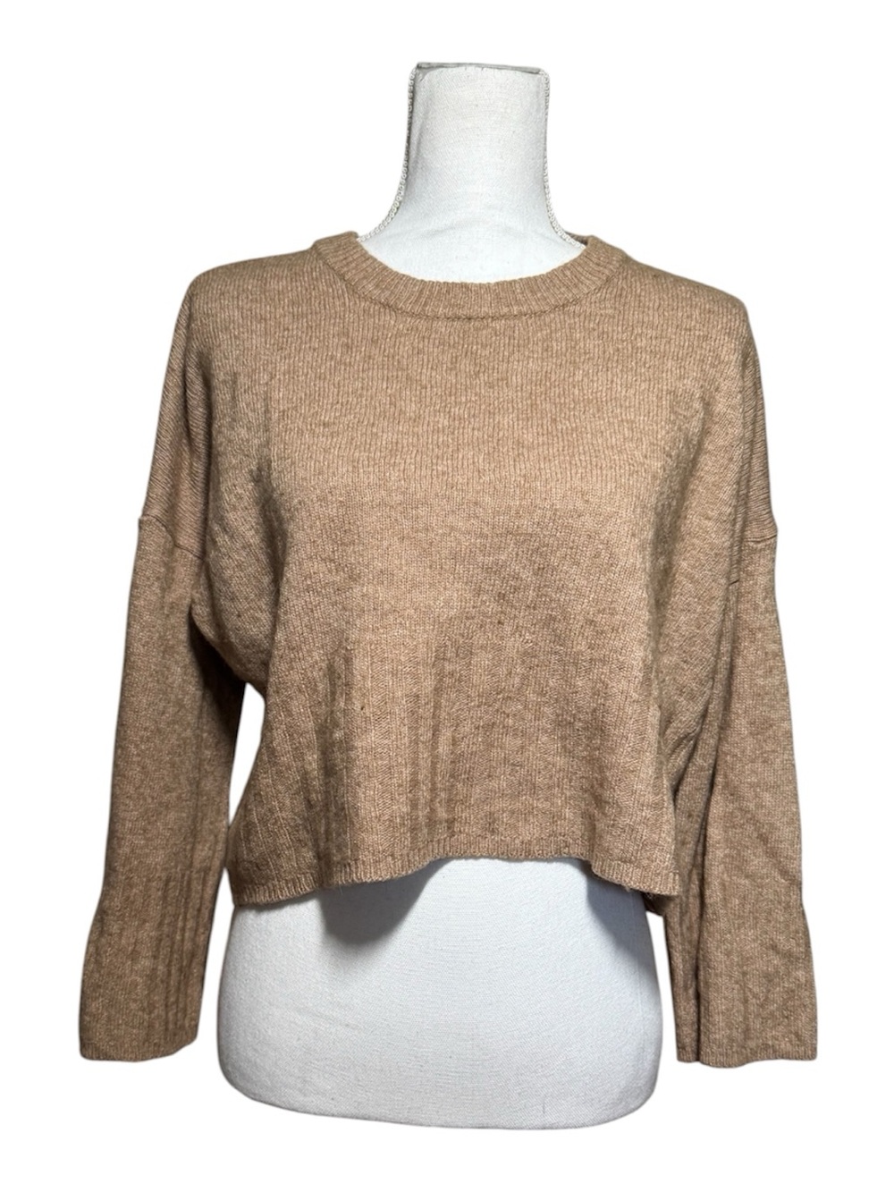 Madewell Women’s Boxy Cropped Wool Blend Crewneck Sweater  - Medium